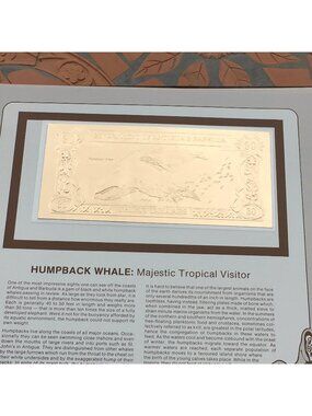 Gold Bank Notes Of Antigua And Barbuda 23 K Gold 30 Dollars Humpback Whale